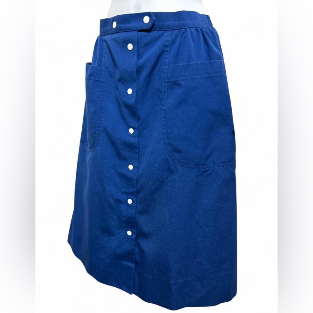 Vintage 1960’s Blue Snap Button-Front midi skirt with two front pockets